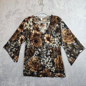 Dressbarn Womens M Floral Bell Sleeve Blouse multicolor Polyester dots Bohemian